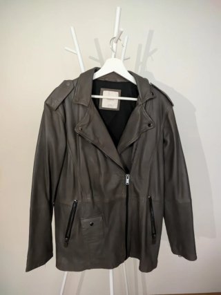 Chaqueta Biker Piel Gris Topo Talla L