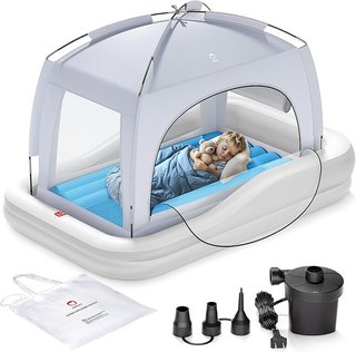QPAU cama inflable infantil viaje PVC Gris Azul