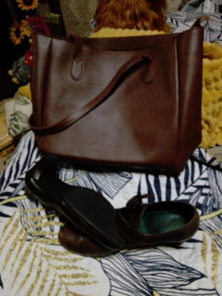 Bolso y zapatos marrones