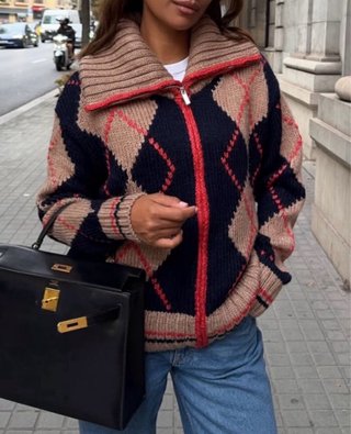 Chaqueta de punto Zara rombos Talla L