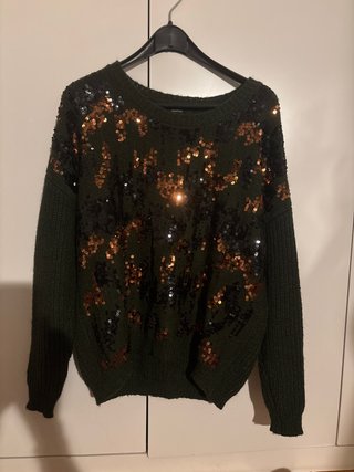 Jersey Mango lentejuelas verde Talla S