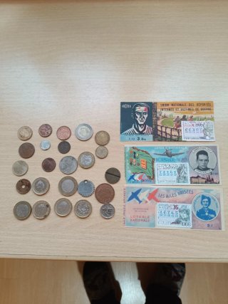 Lote monedas y lotería nacional Francia antigua