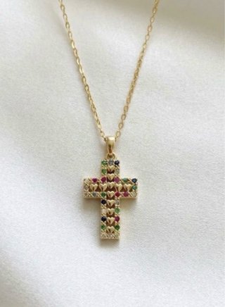 Colgante Cruz con Piedras de Colores