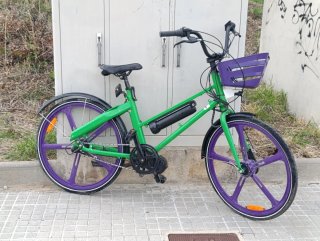 Bicicleta Eléctrica de Paseo Verde y Morada