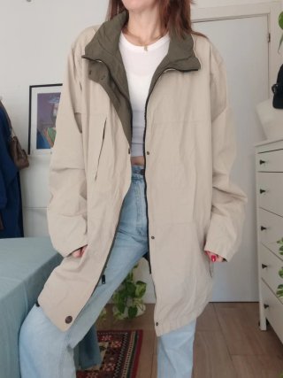 Parka Trench Cortavientos Beige y Verde Sympatex