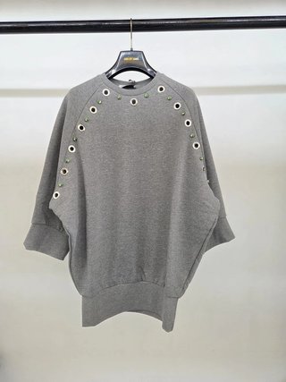 Felpa/Abito 100% cotone con occhielli e strass...