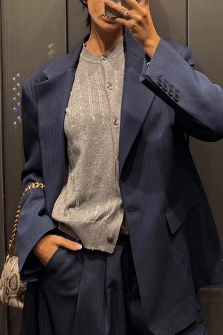 Blazer oversize monopetto motivo a spiga -...
