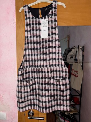 Vestido Zara cuadros rosa talla M
