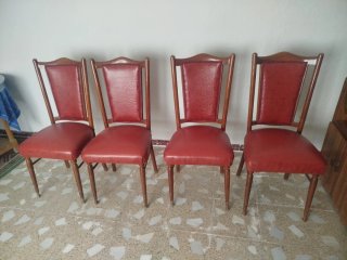 4 Sedie Vintage in Legno e Similpelle