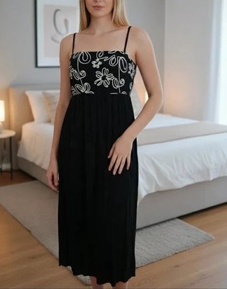 Vestido negro floral tirantes L