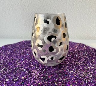 1 Vaso de Vidrio Pintado Mano Lolita Snow Leopard