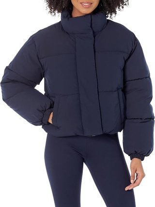 Chaqueta acolchada corta azul mujer