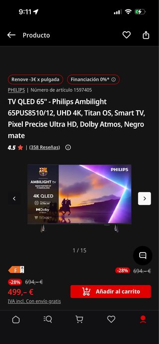 TV Philips 65 QLED 4K Ambilight