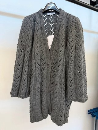 Cardigan lungo traforato grigio in lana - nuovo