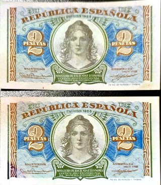 Pareja de Billetes 2 Pesetas 1938 correlativos