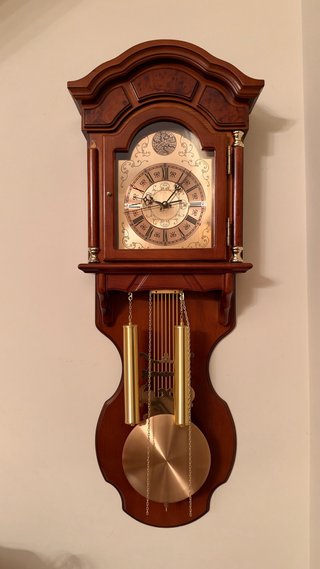 Reloj de Pared Antiguo Madera y Metal Dorado