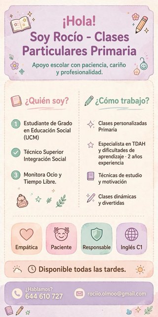 Clases particulares y cuidado de niños.