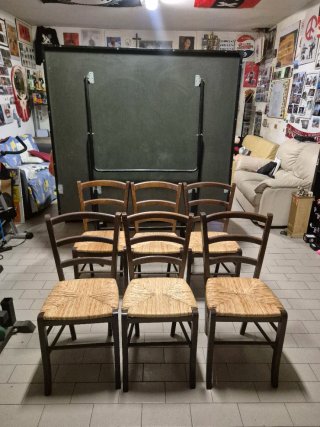 Set 6 Sedie in Rattan e Legno