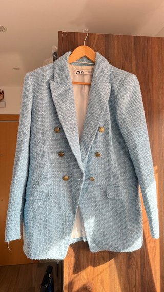 Chaqueta Zara Tweed Azul Botones Dorados