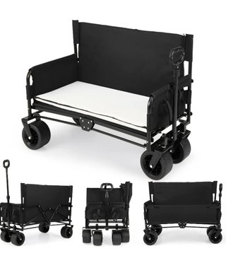 Carro de Playa Plegable 2 en 1 con Banco, Carrito