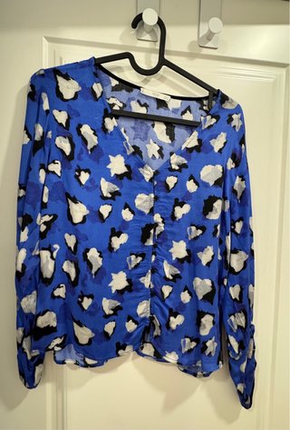 Blusa Mango Estampada Azul Talla S