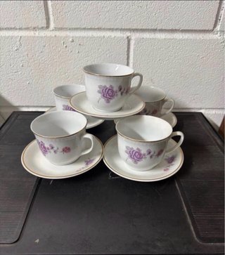 Juego 6 Tazas y Platos Porcelana Vintage