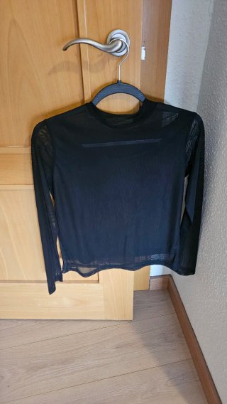 Blusa Malla Negra Manga Larga Talla S