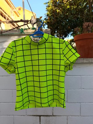 Camiseta Manga Corta Cuadros Verde