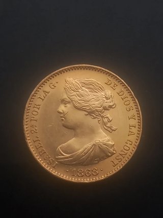 Moneda de Oro Isabel II 1868