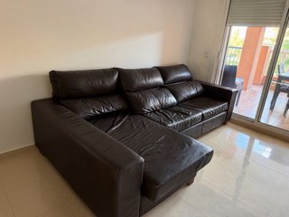 Sofá Cama Chaise Longue de Piel Marrón
