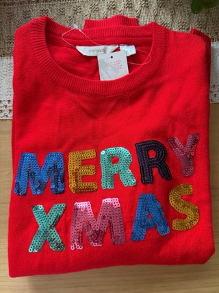 Jersey Esmara Rojo Lentejuelas Merry Xmas Talla S