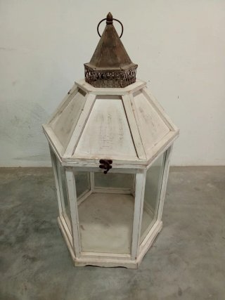 Farol Porta Velas de Madera Blanco
