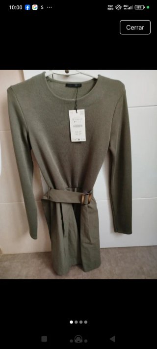 Vestido Mini Zara Verde Caqui Talla XS