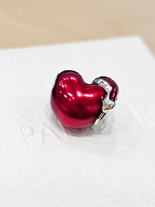 Charm Corazón Rojo Navidad Plata