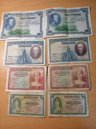Lote de 8 Billetes Españoles Antiguos