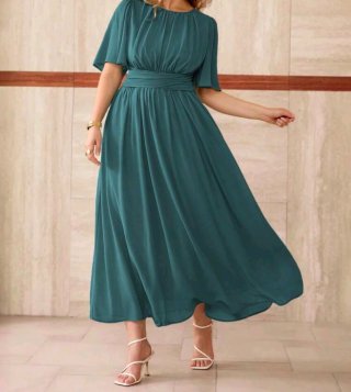Vestido de fiesta largo color verde azulado