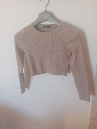 Crop top maniche lunghe donna beige