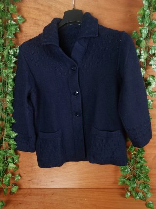 Giacca Cardigan Blu Scuro Vintage Maglia Spessa