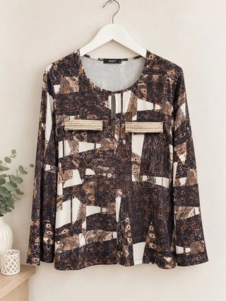 Suéter Estampado  Marrón y Beige