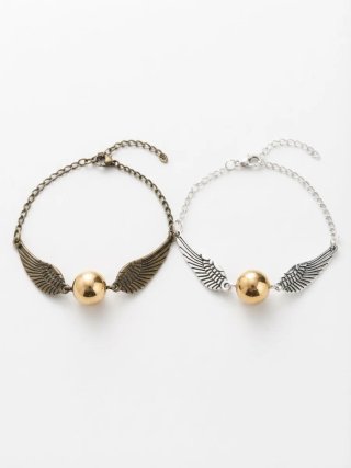 2 Pulseras Snitch Dorada Alas Plateadas y Doradas