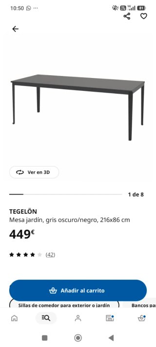 NUEVO Mesa de jardín TEGELÖN 216x86 cm