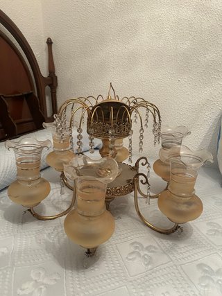 Lámpara de araña vintage dorada con cristales