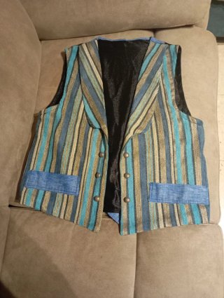Chaleco huertano rayas azul y beige