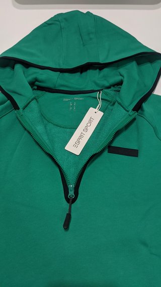 Sudadera Esprit con capucha verde Talla L. Nueva