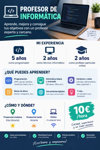 Profesor informática particular online o Alicante