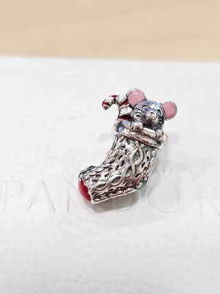 Charm Ratón en Calcetín Navidad Plata