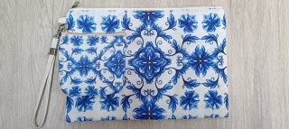Conjunto neceser y monedero azul y blanco