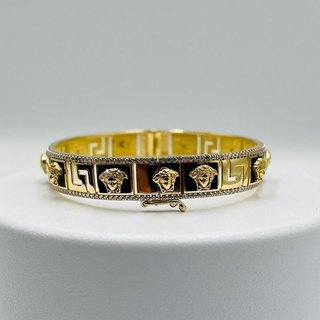 PULSERA RIGIDA MEDUSA ONIX GRECA Y CIRCONITAS 18K