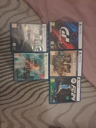 Lote 5 Juegos PS5: Spider-Man, GT7, Uncharted, BF2