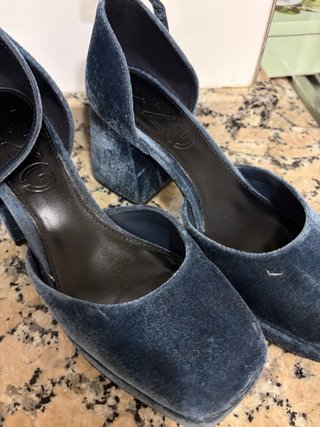 Zapatos tacón terciopelo de mango color azul plomo